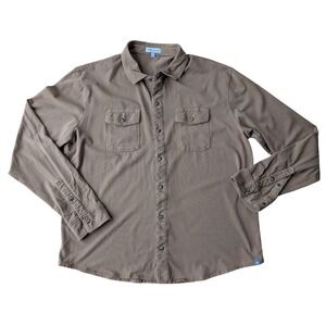 Peter Millar Mens XL Long Sleeve Pearl Snaps Button Up Shirt Brown‎ Pima Cotton
